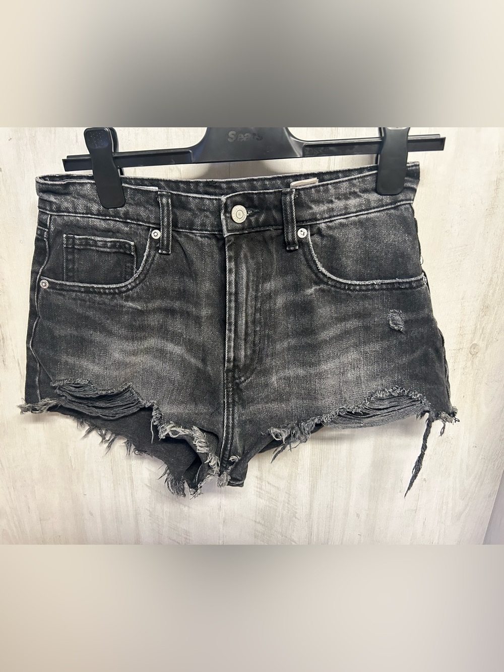 ZARA Women's Black Washed Distressed Denim Cutoff Shorts